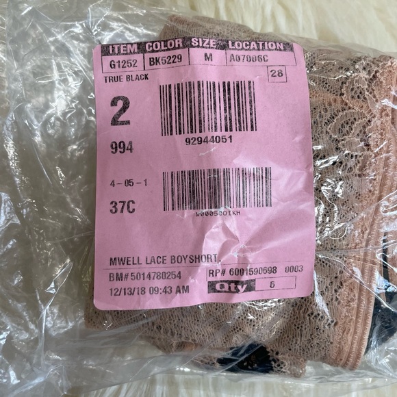 Set of 4 Madewell Lace Boyshorts Nude Blush Pink Black Size Medium - Picture 3 of 12